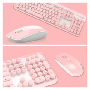Teclado y Mouse USB con Teclas Circulares Rosado